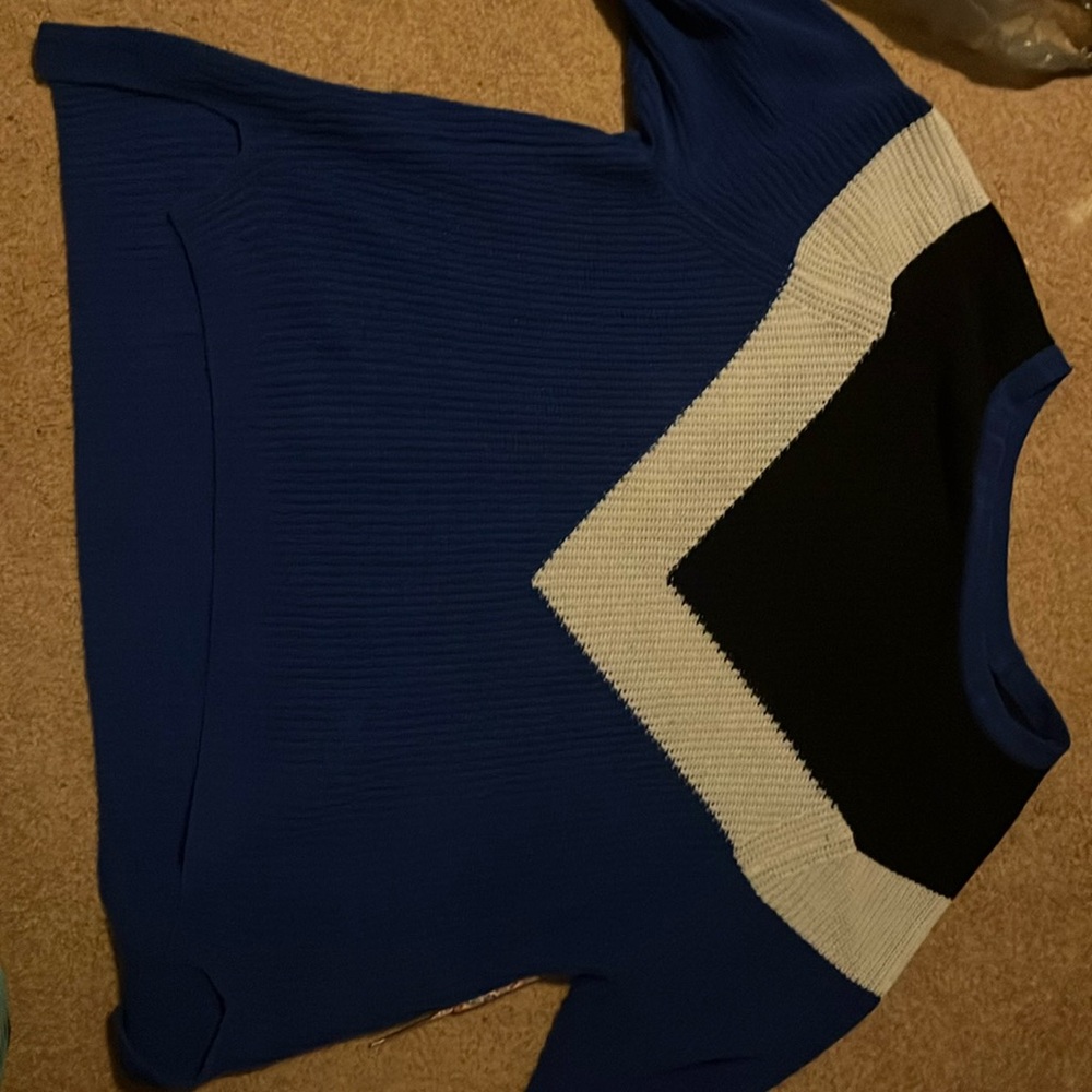 Blue, black, and white Express chevron oversized sweater